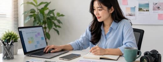 Cố vấn MajorHub đang xem xét các lựa chọn trường đại học tại bàn làm việc.