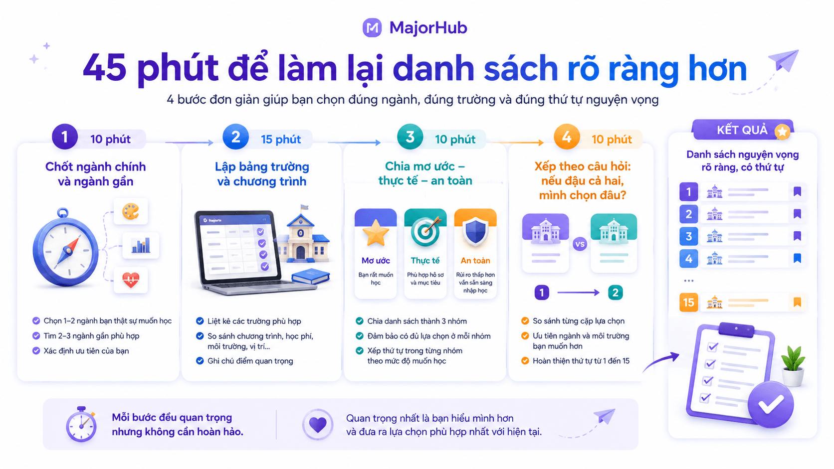 Major Hub giúp học sinh hiểu ngành, lưu lựa chọn và chuẩn bị danh sách trường phù hợp.